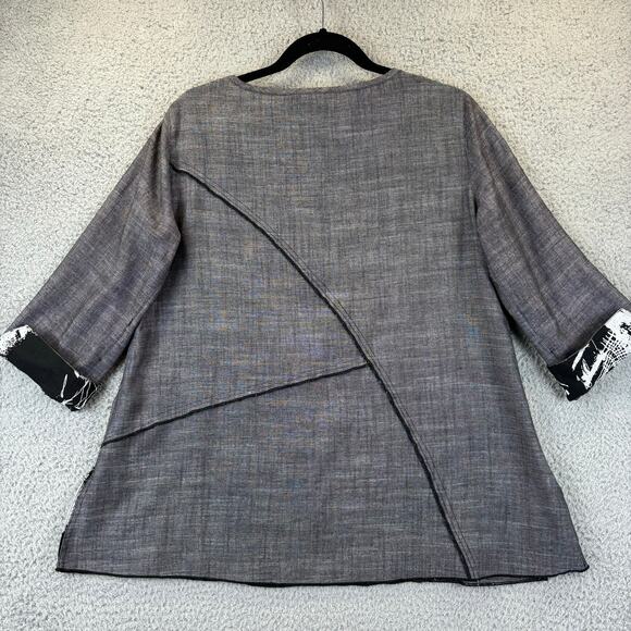 Ali Miles Tunic Small Linen Lagenlook Artsy Boho Patchwork Floral Mixed Media - Picture 9 of 12